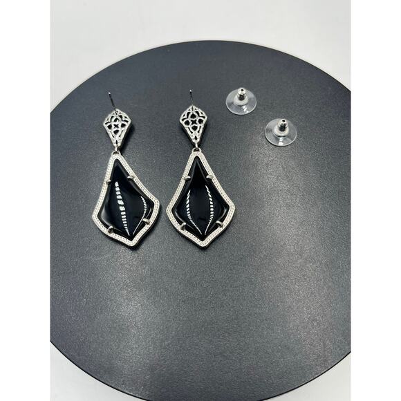 Kendra Scott Alexa Opaque Black Silver Plated Double Drop Pierced Earrings - Picture 11 of 11